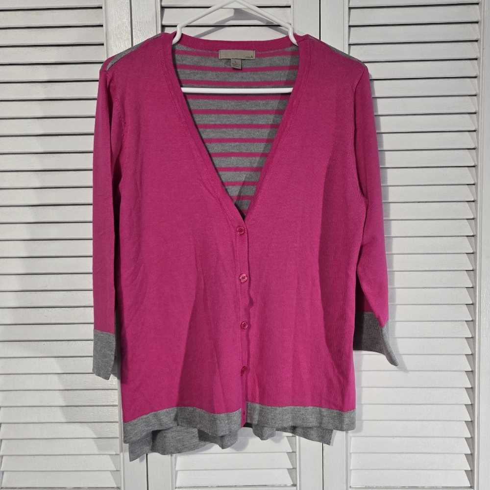 NWOT One A Pink and Gray Cardigan Lightweight Knit V-Neck